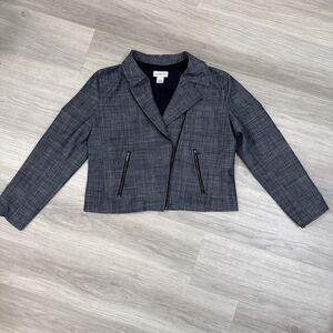 Liz Claiborne Women’s Blue Chambray Moto Jacket Sz L | Zip Front, Lightweight